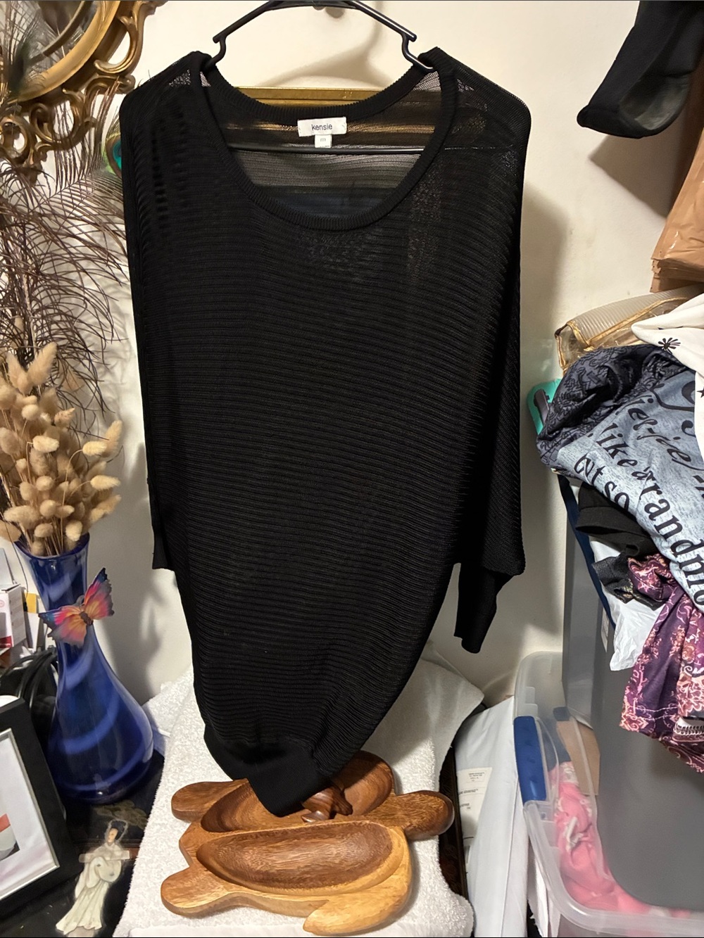 Kensie Black Sheer Knit Tunic Top